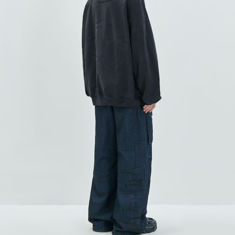 JUUN.J Oil-Denim Puckering Cargo Jeans – Blue