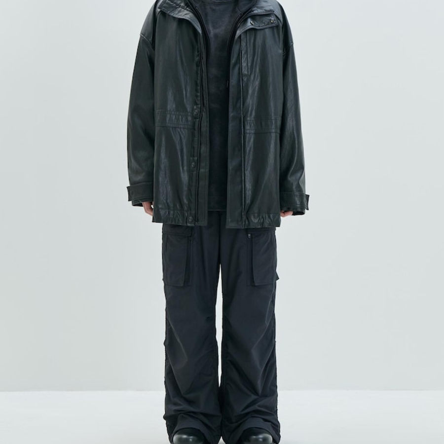 JUUN.J Ripstop Poly Puckering Cargo Pants – Black