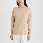 JAJU Slub 3/4-Sleeve T-Shirt – Beige