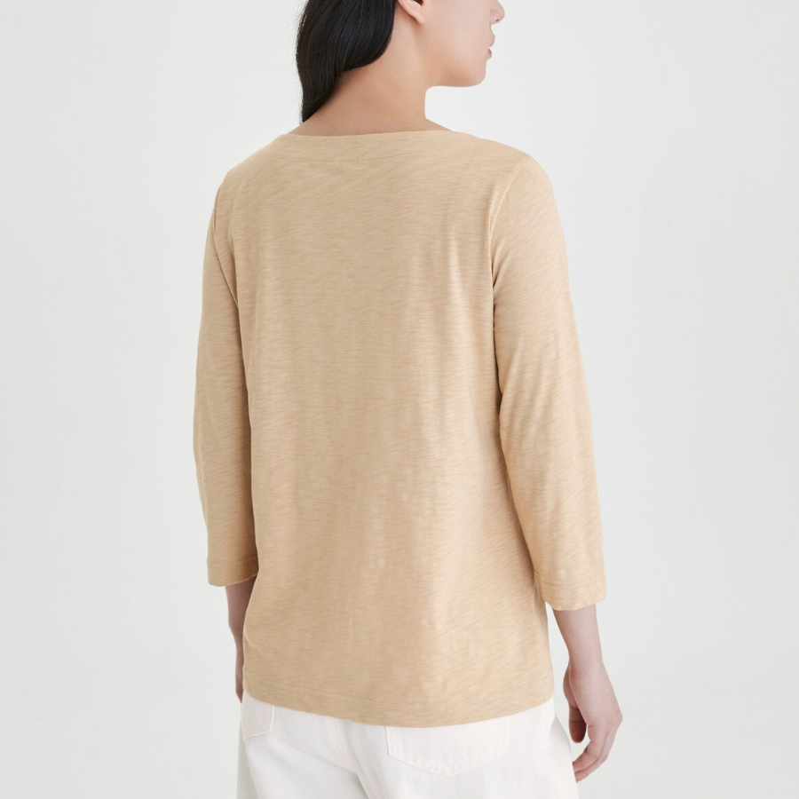 JAJU Slub 3/4-Sleeve T-Shirt – Beige