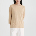 JAJU Slub 3/4-Sleeve T-Shirt – Beige