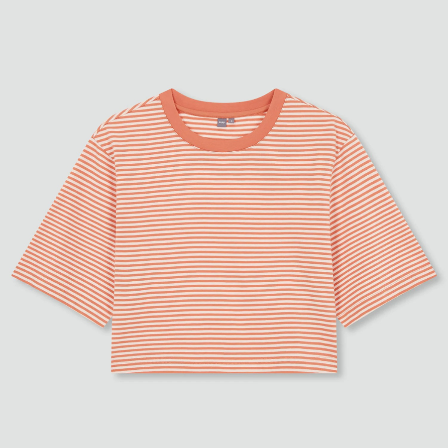 JAJU Cotton Stripe Half-Sleeve Crop T-Shirt – Pink