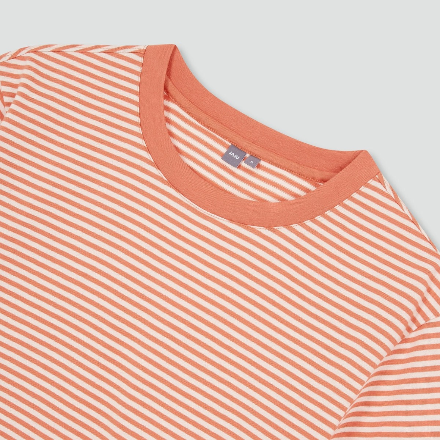 JAJU Cotton Stripe Half-Sleeve Crop T-Shirt – Pink