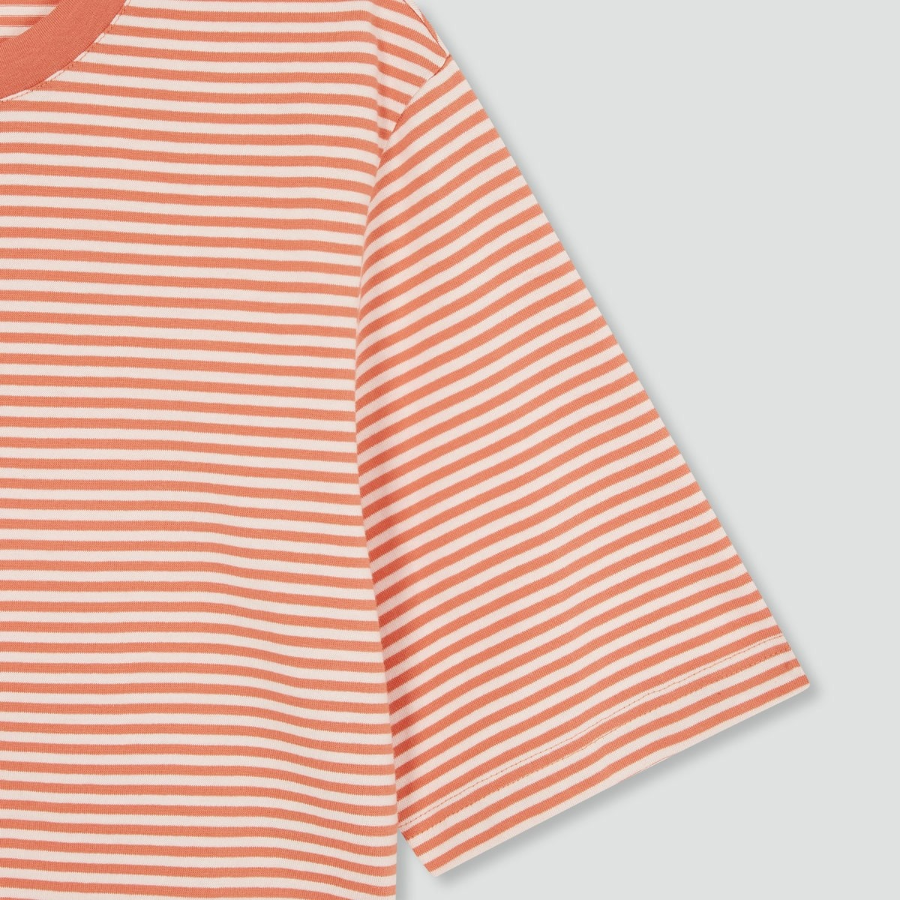 JAJU Cotton Stripe Half-Sleeve Crop T-Shirt – Pink