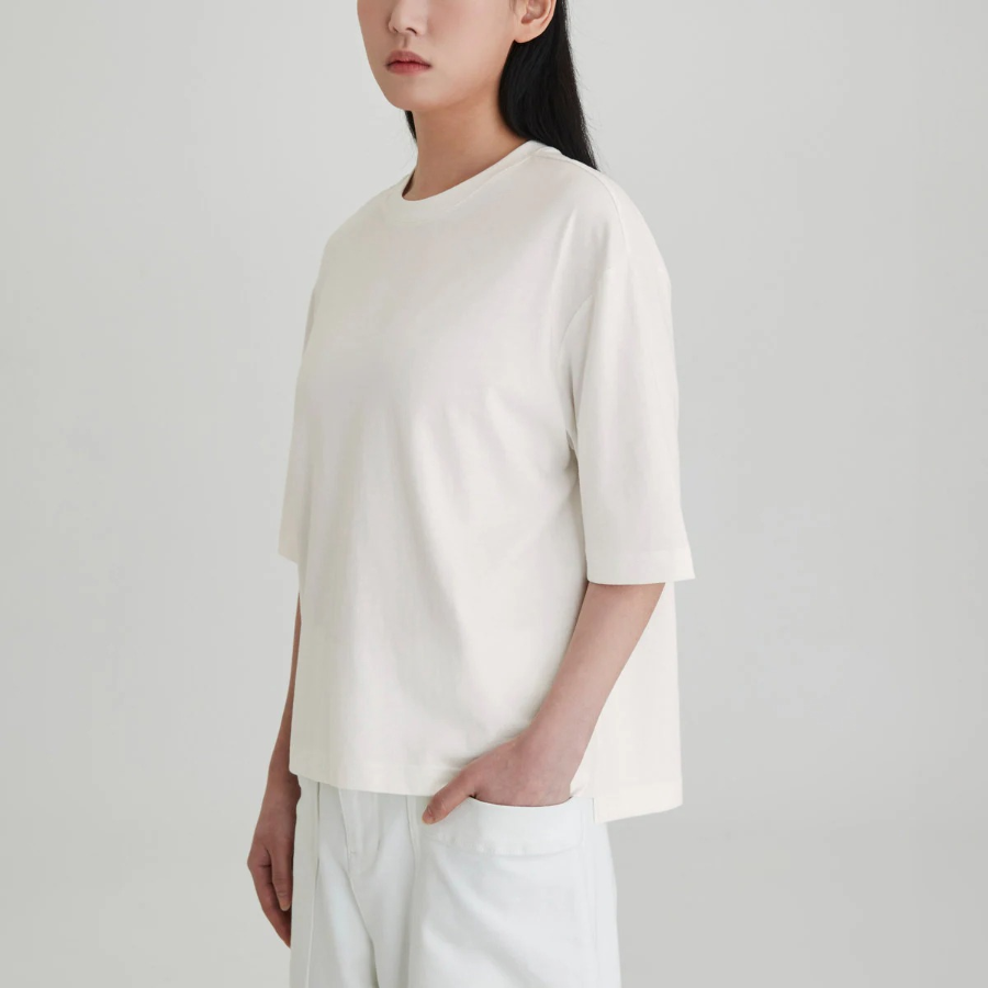 JAJU Smart Cotton Loose-Fit Half-Sleeve T-Shirt – White