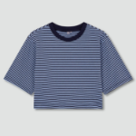 JAJU Cotton Stripe Half-Sleeve Crop T-Shirt – Blue