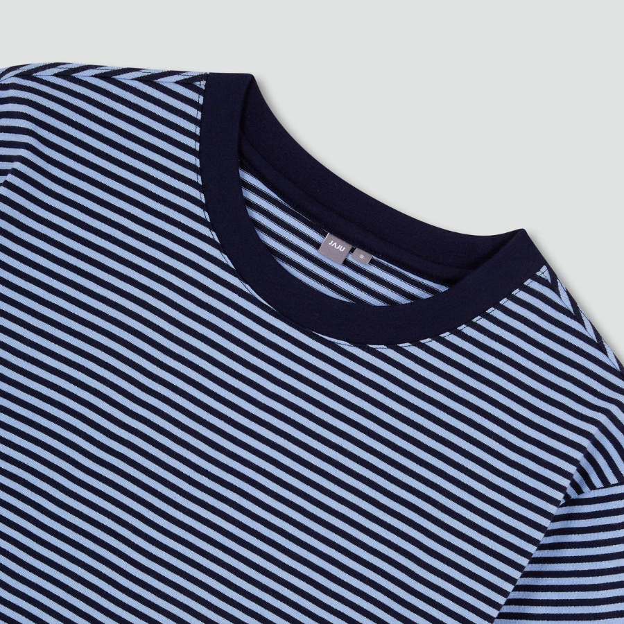 JAJU Cotton Stripe Half-Sleeve Crop T-Shirt – Blue