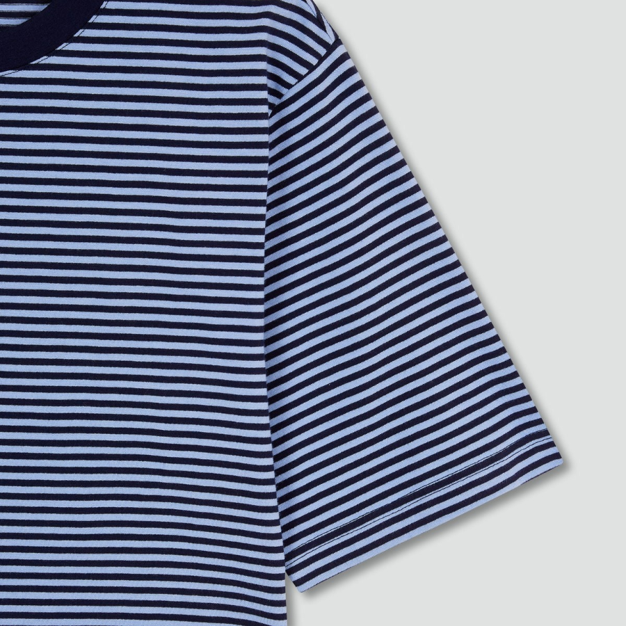 JAJU Cotton Stripe Half-Sleeve Crop T-Shirt – Blue