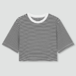 JAJU Cotton Stripe Half-Sleeve Crop T-Shirt – Black