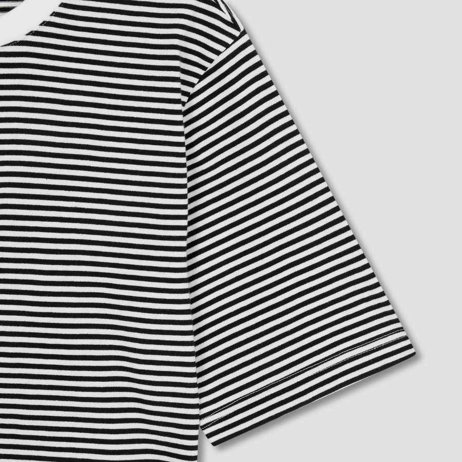 JAJU Cotton Stripe Half-Sleeve Crop T-Shirt – Black