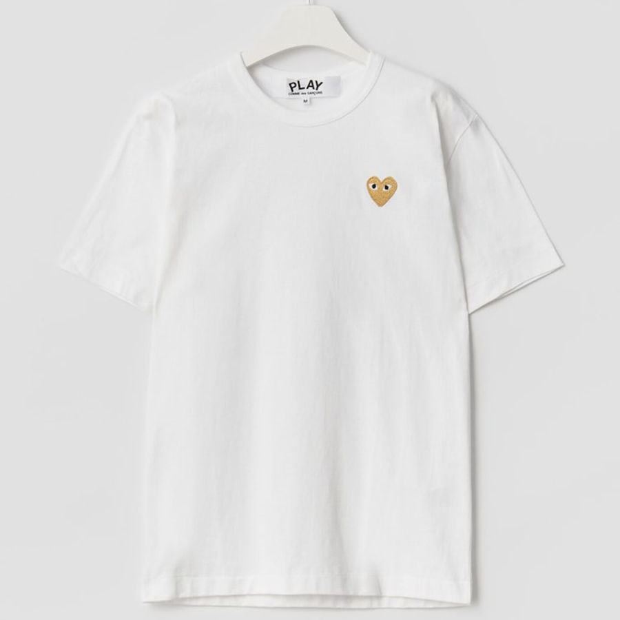 PLAY COMME des GARÇONS (Unisex) Gold Heart Wappen T-Shirt – White