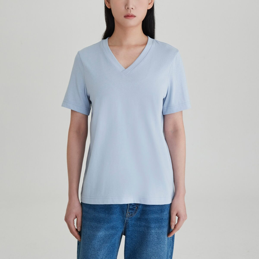 JAJU Smart Cotton V-Neck T-Shirt – Sky Blue