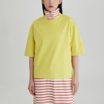 JAJU Smart Cotton Loose-Fit 5-Sleeve T-Shirt – Yellow