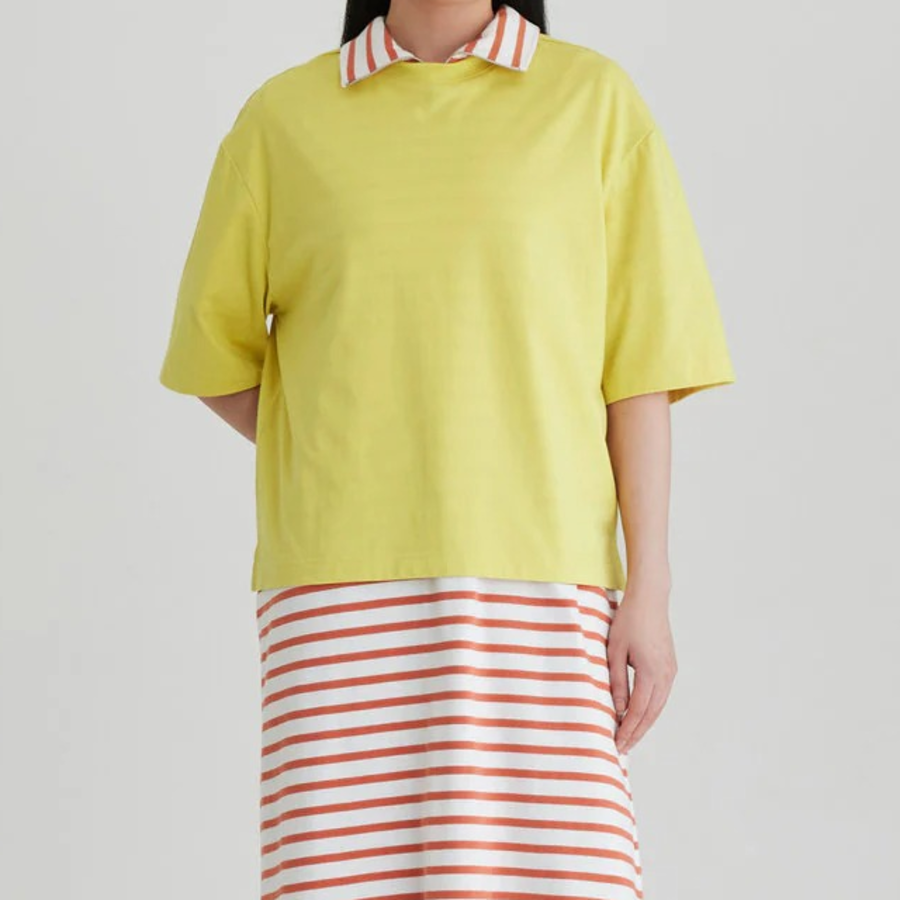 JAJU Smart Cotton Loose-Fit 5-Sleeve T-Shirt – Yellow