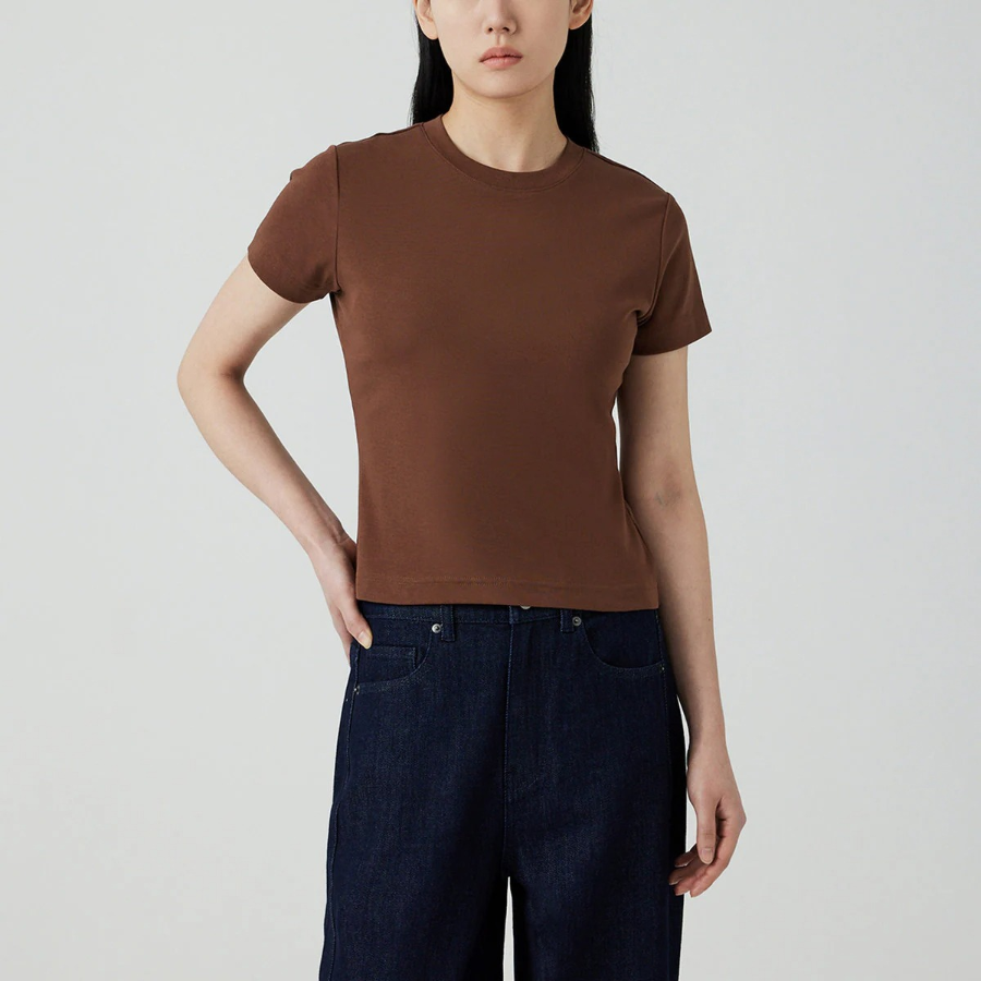 JAJU Cotton Stretch Crop T-Shirt – Brown