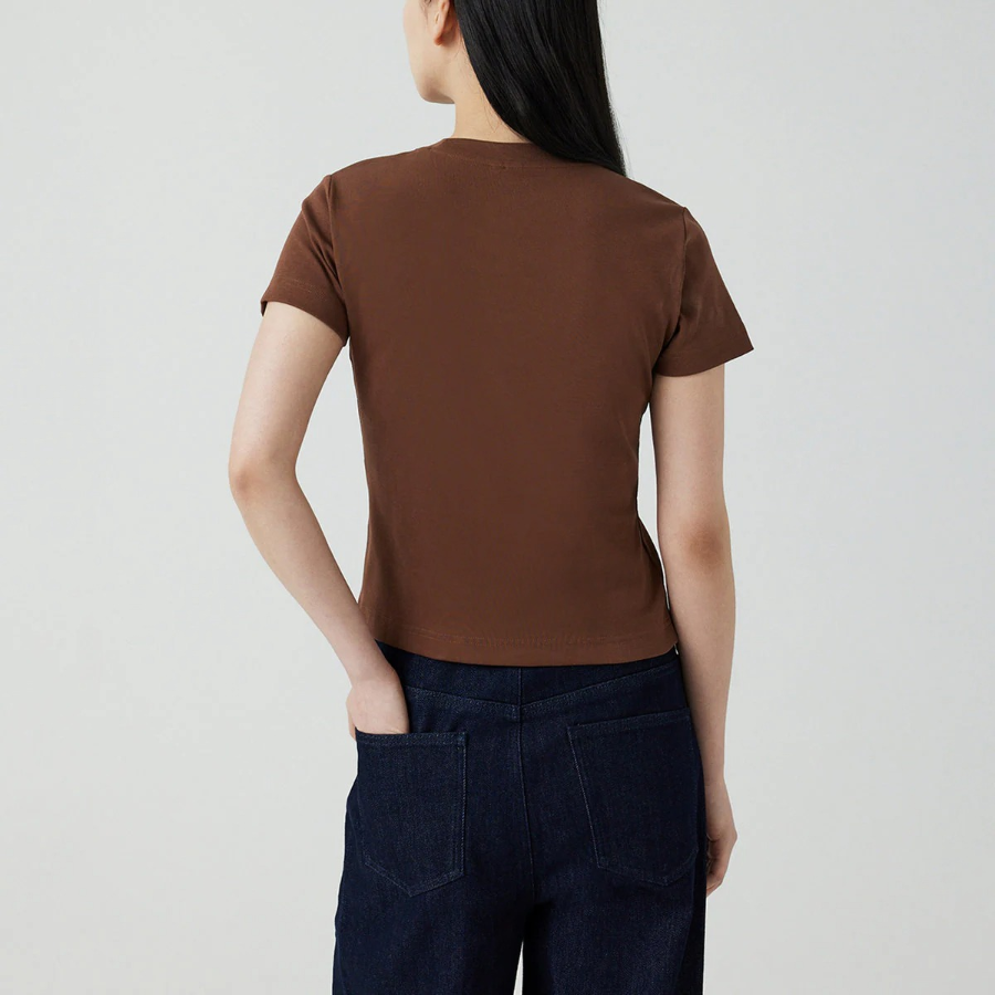 JAJU Cotton Stretch Crop T-Shirt – Brown