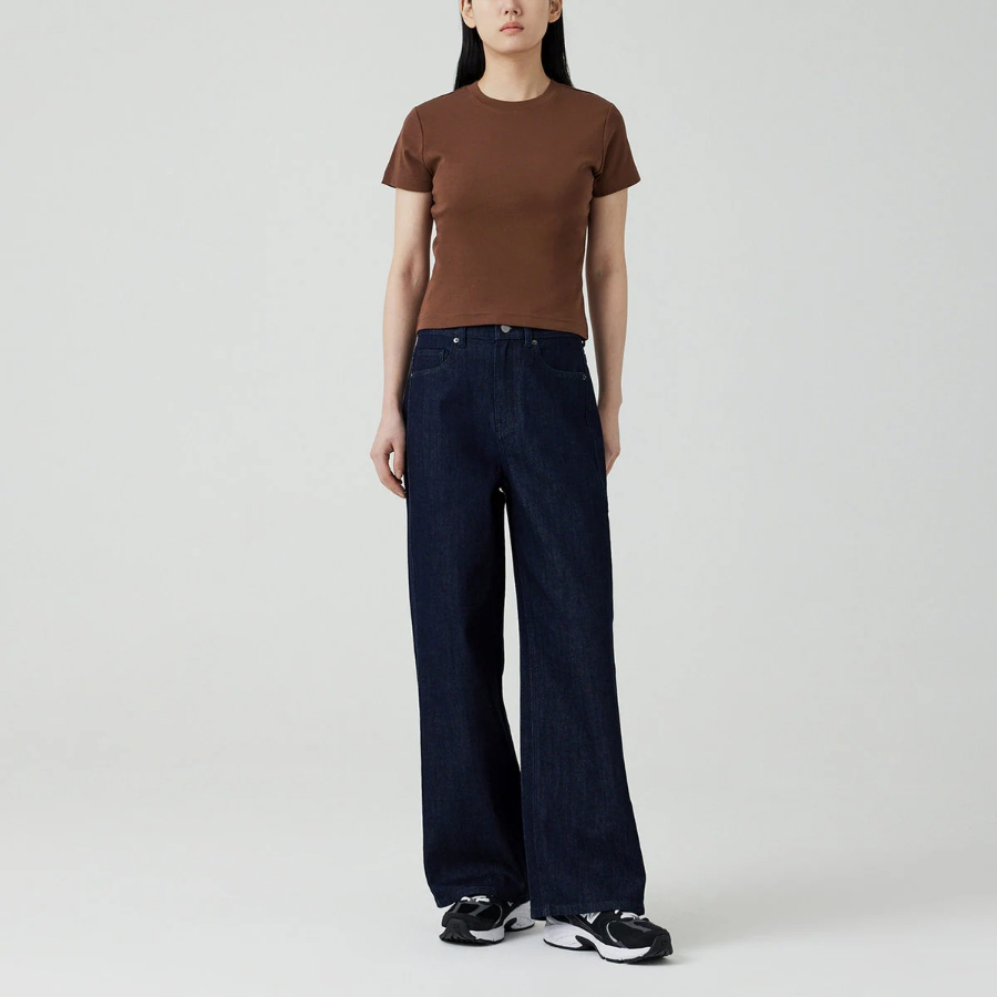 JAJU Cotton Stretch Crop T-Shirt – Brown