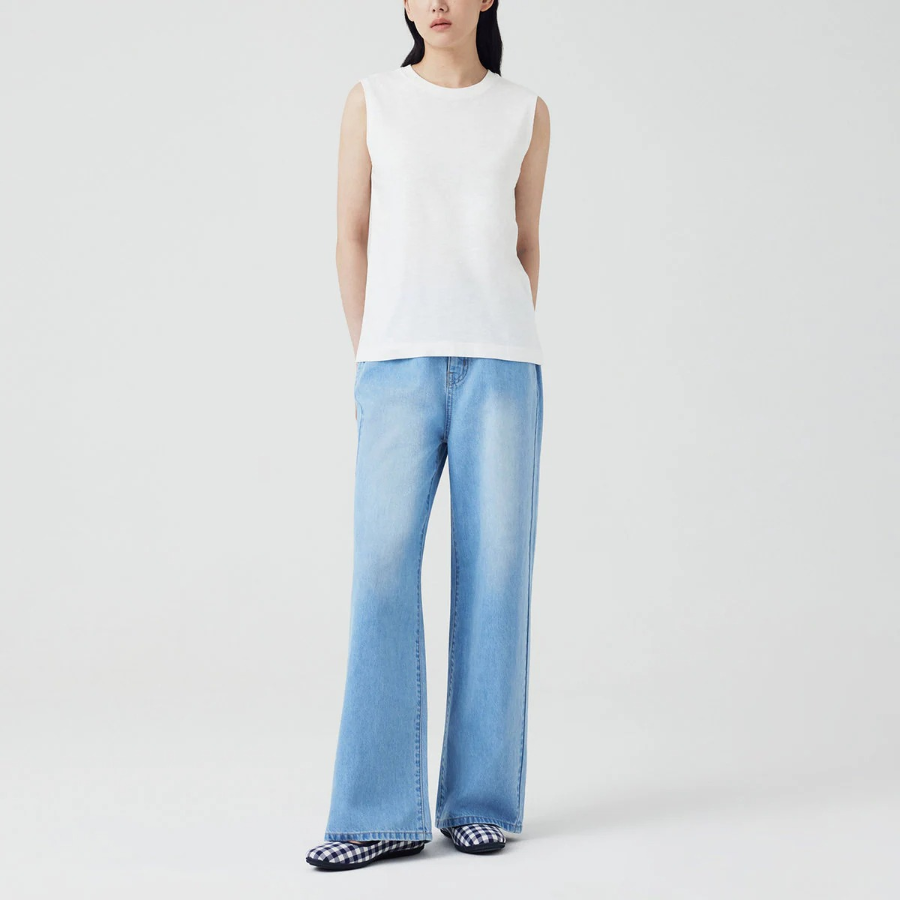 JAJU Slub Sleeveless T-Shirt – White