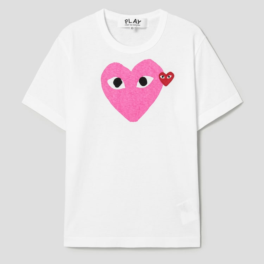PLAY COMME des GARÇONS (Unisex) Red Wappen Pastel Heart Print T-Shirt – White