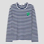 PLAY COMME des GARÇONS (Unisex) Green Heart Wappen Striped Long Sleeve T-Shirt – Navy