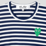 PLAY COMME des GARÇONS (Unisex) Green Heart Wappen Striped Long Sleeve T-Shirt – Navy