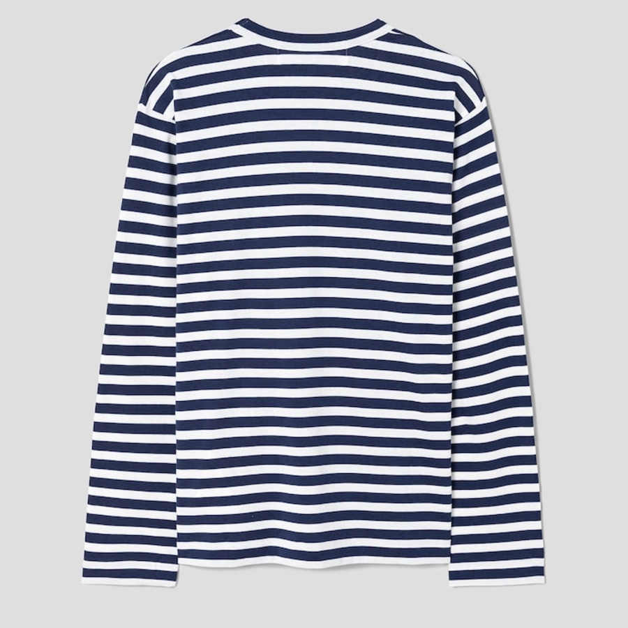 PLAY COMME des GARÇONS (Unisex) Green Heart Wappen Striped Long Sleeve T-Shirt – Navy