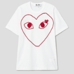 PLAY COMME des GARÇONS (Unisex) Red Heart Wappen Red Lined Heart T-Shirt – White