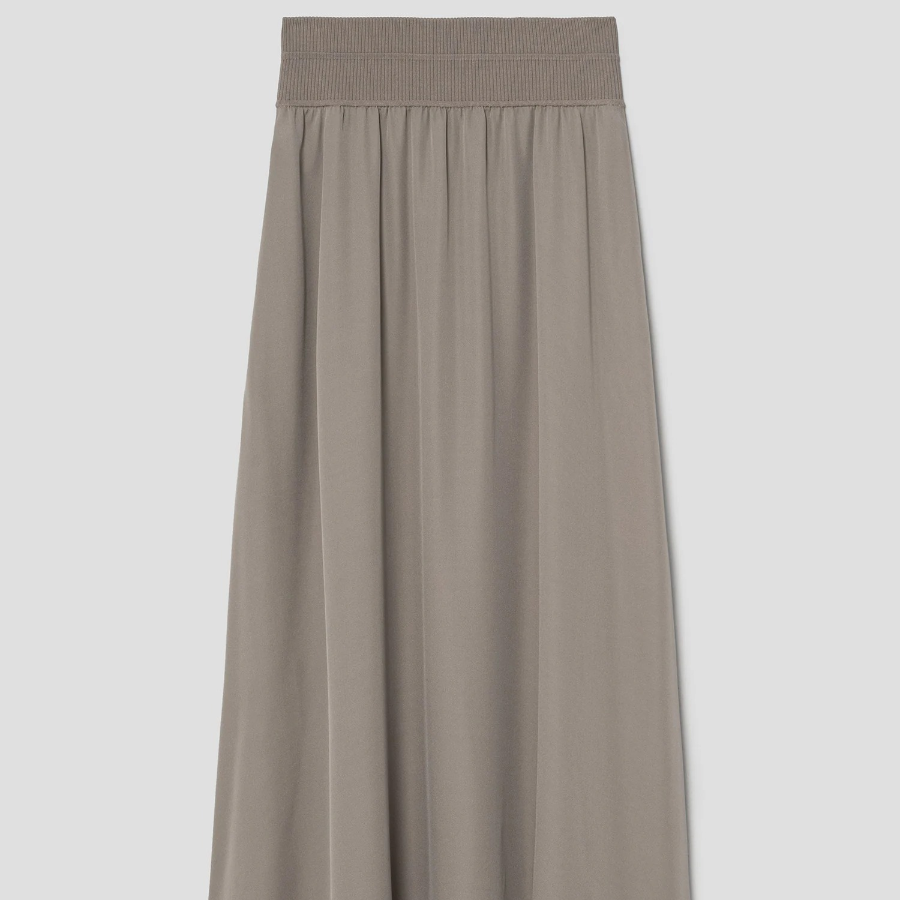 Theory Women Silk Combo Rib Waistband Volume Skirt - Soft Taupe