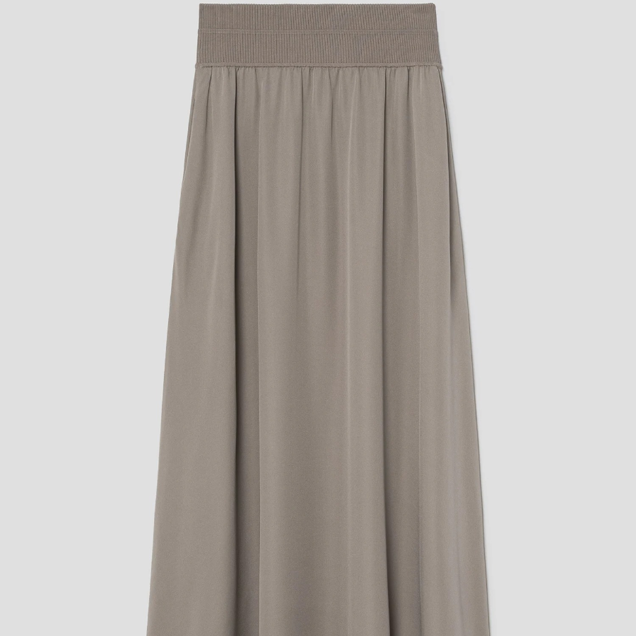 Theory Women Silk Combo Rib Waistband Volume Skirt - Soft Taupe