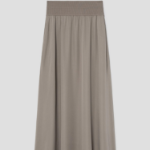 Theory Women Silk Combo Rib Waistband Volume Skirt - Soft Taupe
