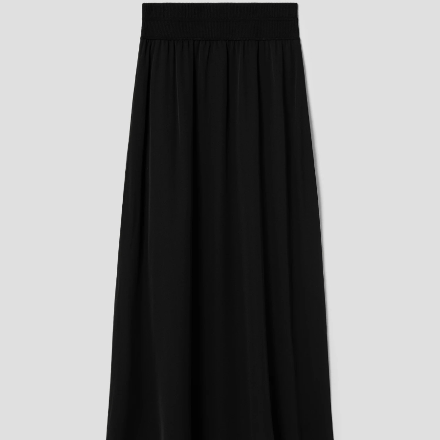 Theory Women Silk Combo Rib Waistband Volume Skirt - Black