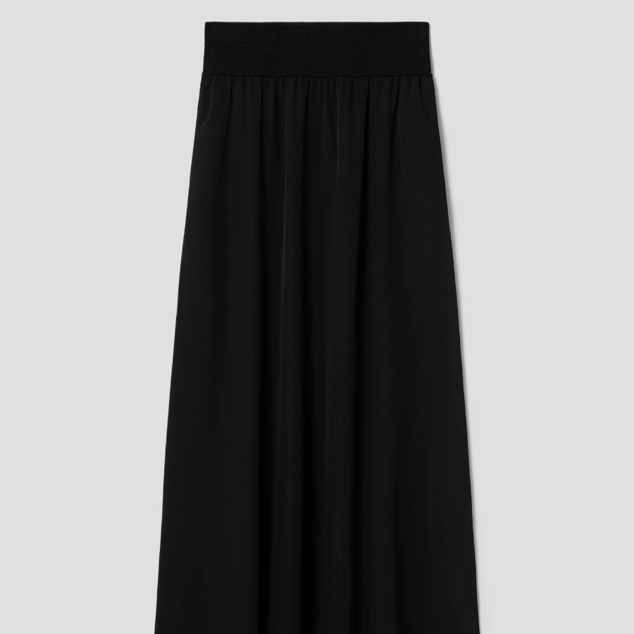 Theory Women Silk Combo Rib Waistband Volume Skirt - Black
