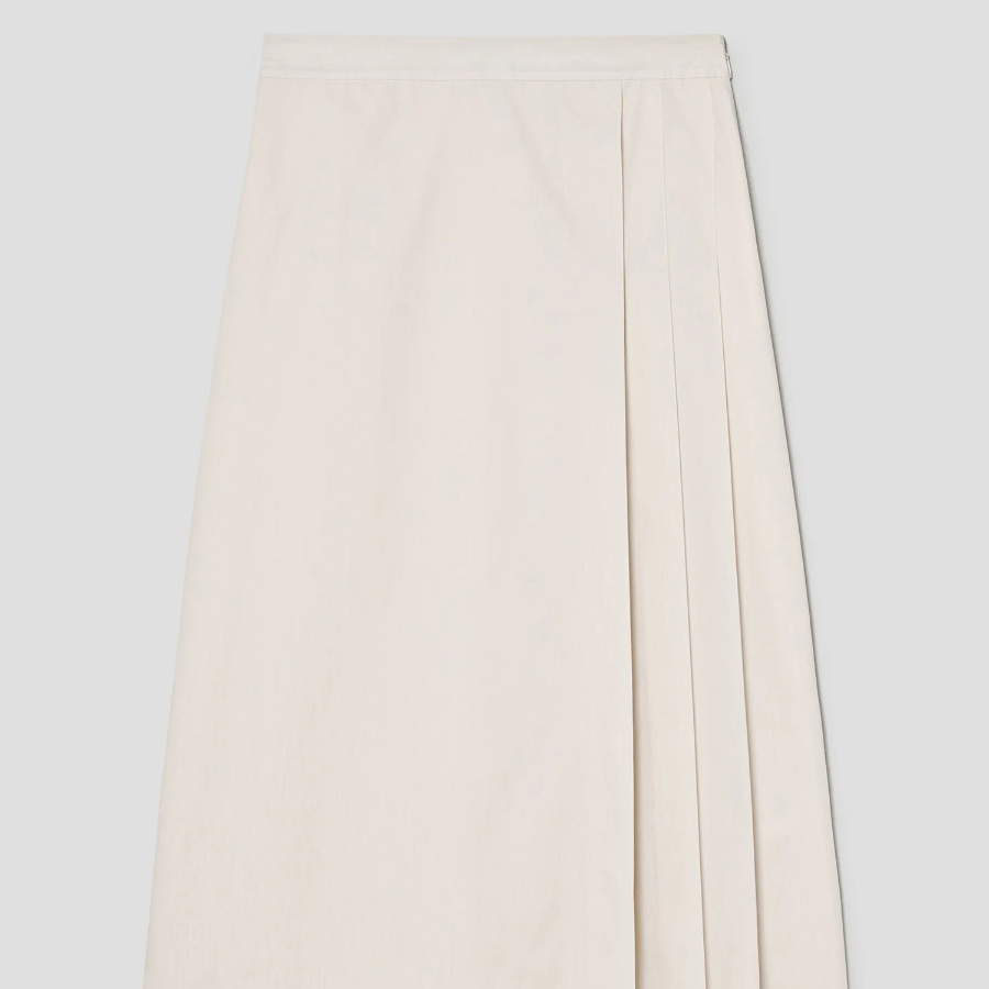 Theory Women Sleek Poplin Partial Pleats Skirt - Eggshell