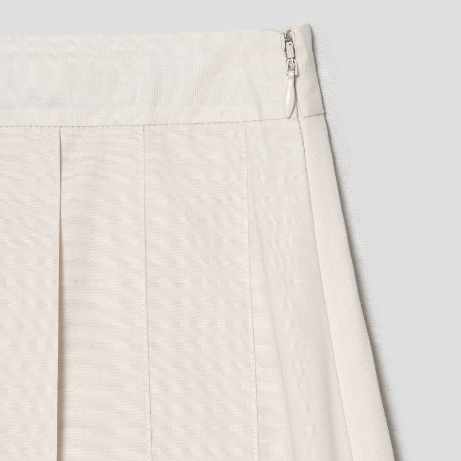 Theory Women Sleek Poplin Partial Pleats Skirt - Eggshell