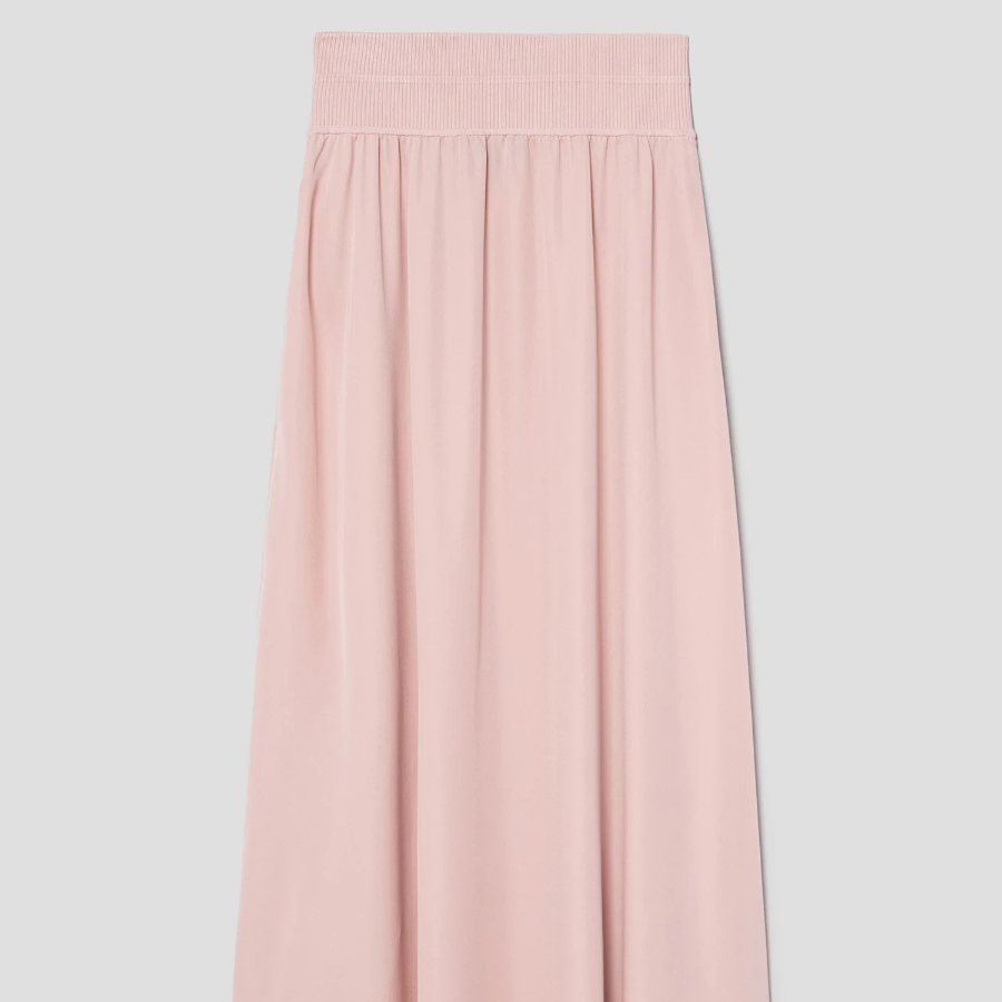 Theory Women Silk Combo Rib Waistband Volume Skirt - Pink Sand