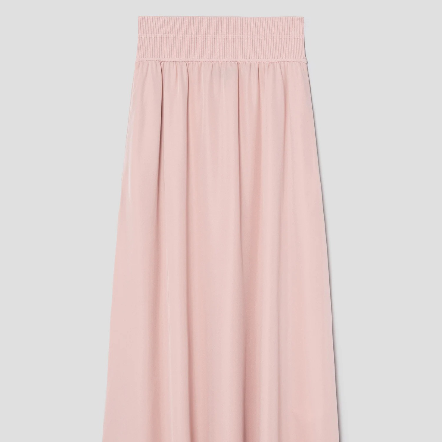 Theory Women Silk Combo Rib Waistband Volume Skirt - Pink Sand