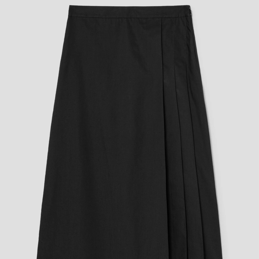 Theory Women Sleek Poplin Partial Pleats Skirt - Black
