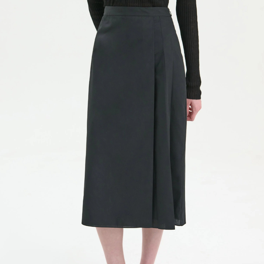 Theory Women Sleek Poplin Partial Pleats Skirt - Black