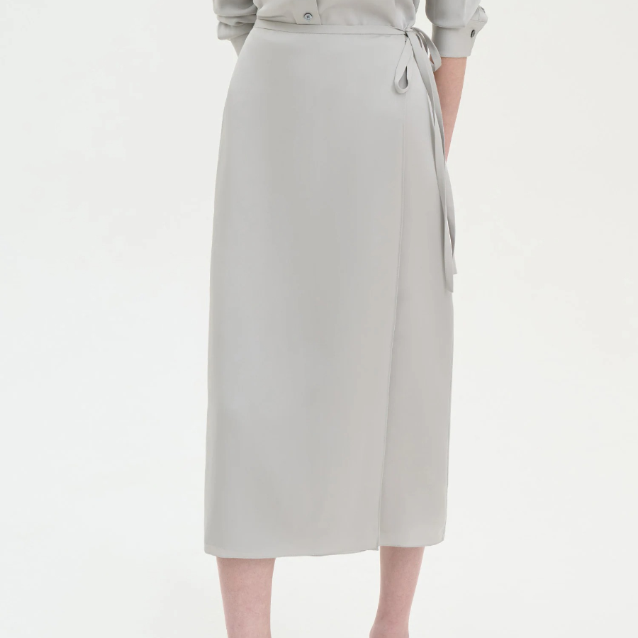 Theory Women Silk Georgette Tie Wrap Skirt - Light Grey