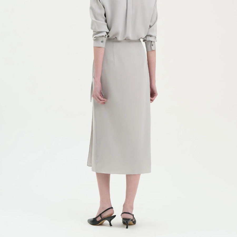 Theory Women Silk Georgette Tie Wrap Skirt - Light Grey