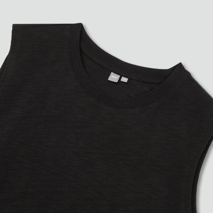 JAJU Slub Sleeveless T-Shirt – Black