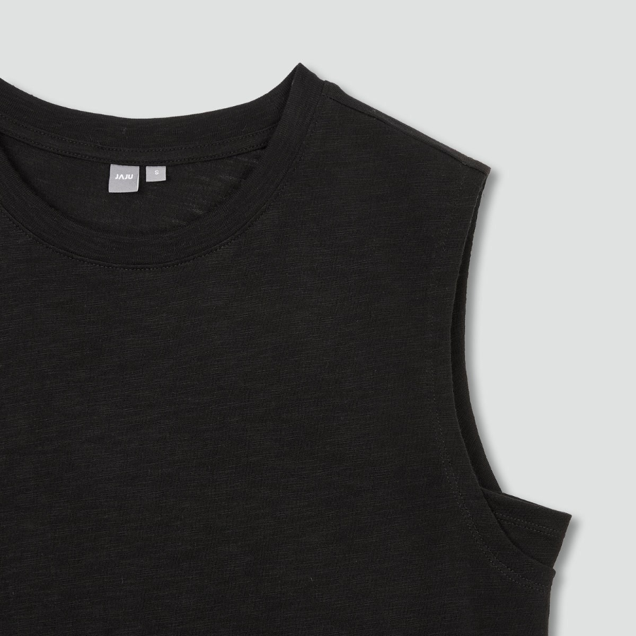 JAJU Slub Sleeveless T-Shirt – Black