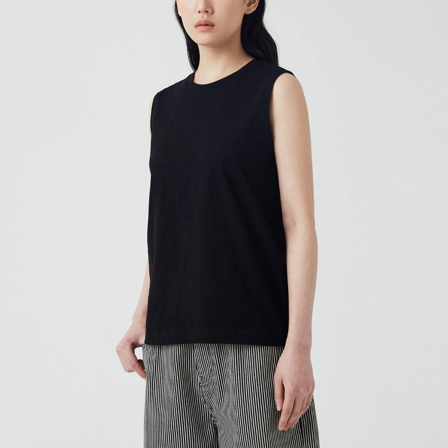 JAJU Slub Sleeveless T-Shirt – Black