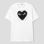 PLAY COMME des GARÇONS (Unisex) Black Heart Print Stud T-Shirt – White