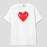 PLAY COMME des GARÇONS (Unisex) Red Heart Print Stud T-Shirt – White