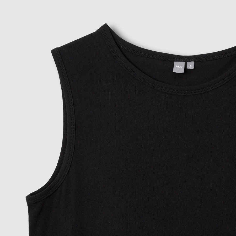 JAJU Cotton Twist Yarn Sleeveless T-Shirt – Black