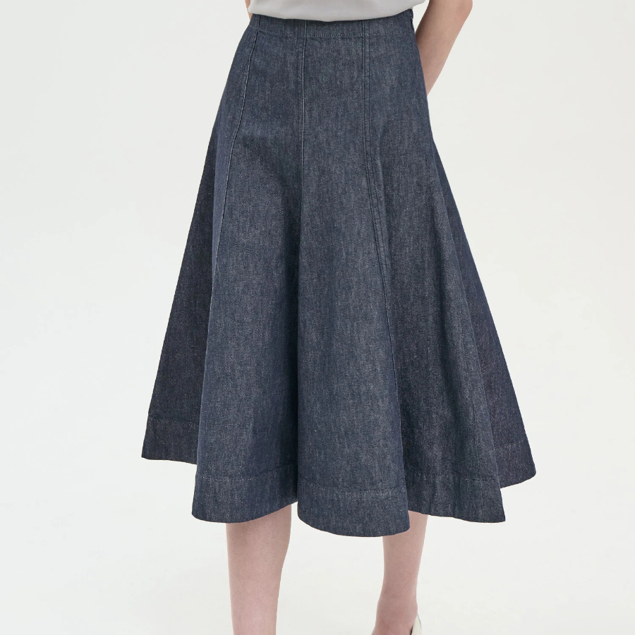 Theory Women Mod Denim Flare Seam Midi Skirt - Indigo