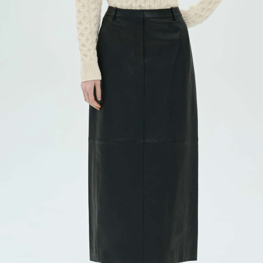 Theory Women Point Nappa Highwaist Midi Trouser Skirt - Black