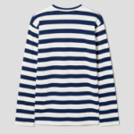 PLAY COMME des GARÇONS (Unisex) Red Heart Wappen Rhinestone Stripe Long Sleeve T-Shirt – Navy