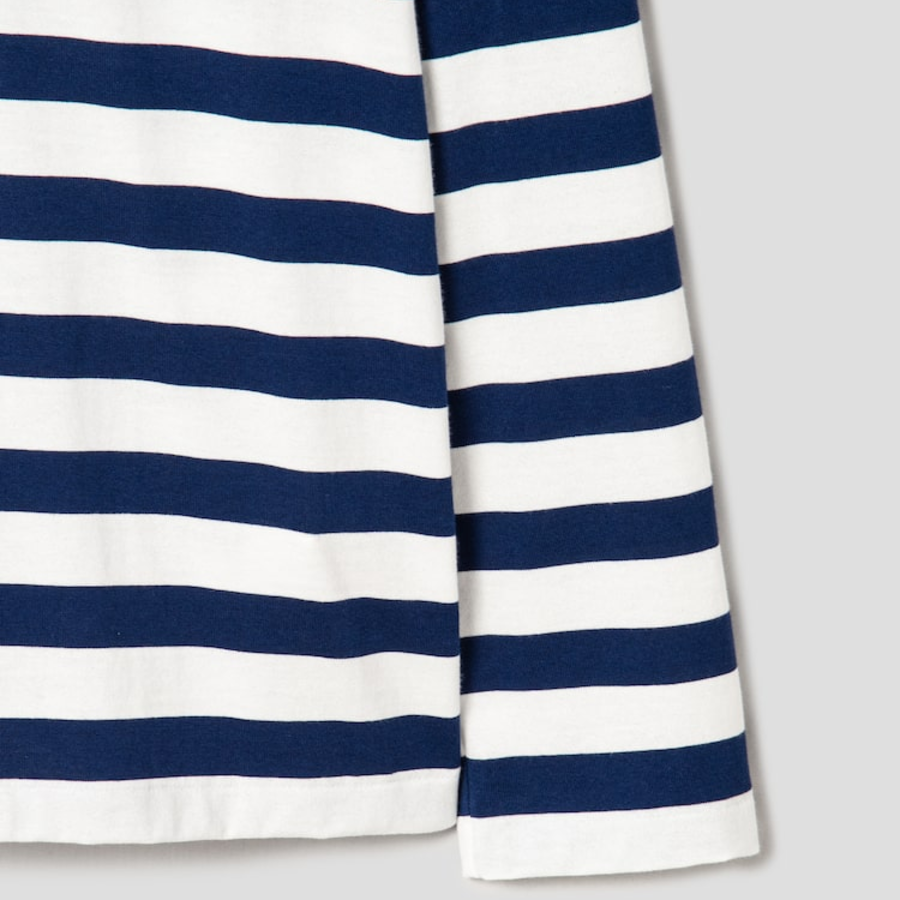 PLAY COMME des GARÇONS (Unisex) Red Heart Wappen Rhinestone Stripe Long Sleeve T-Shirt – Navy